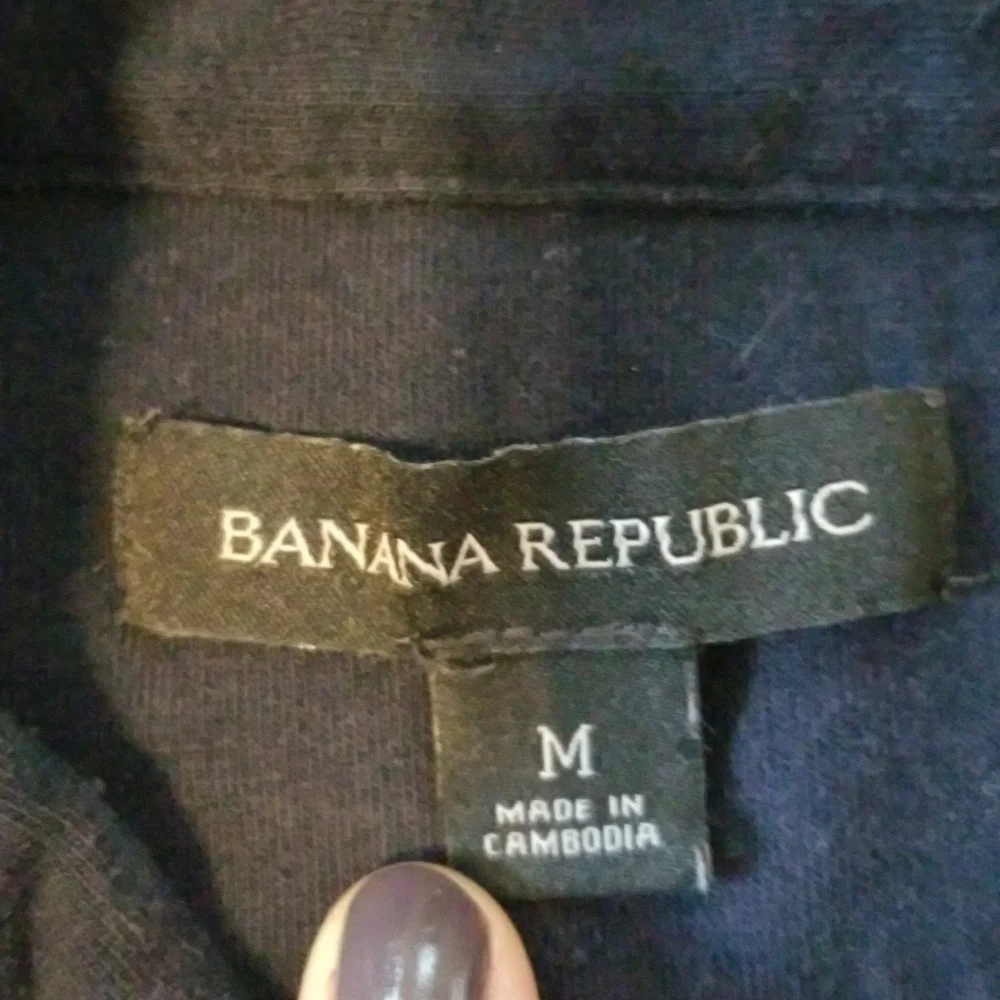 Banana Republic Light Gray and Navy Striped Polo